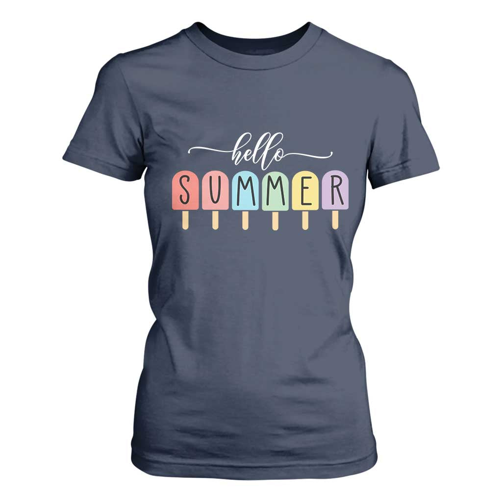 Hello Summer Vacation Ice Cream Popsicle Ice Lolly T Shirt For Women TS10 Navy Print Your Wear