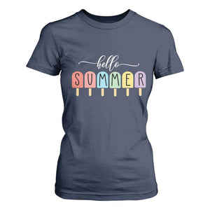 Hello Summer Vacation Ice Cream Popsicle Ice Lolly T Shirt For Women TS10 Navy Print Your Wear