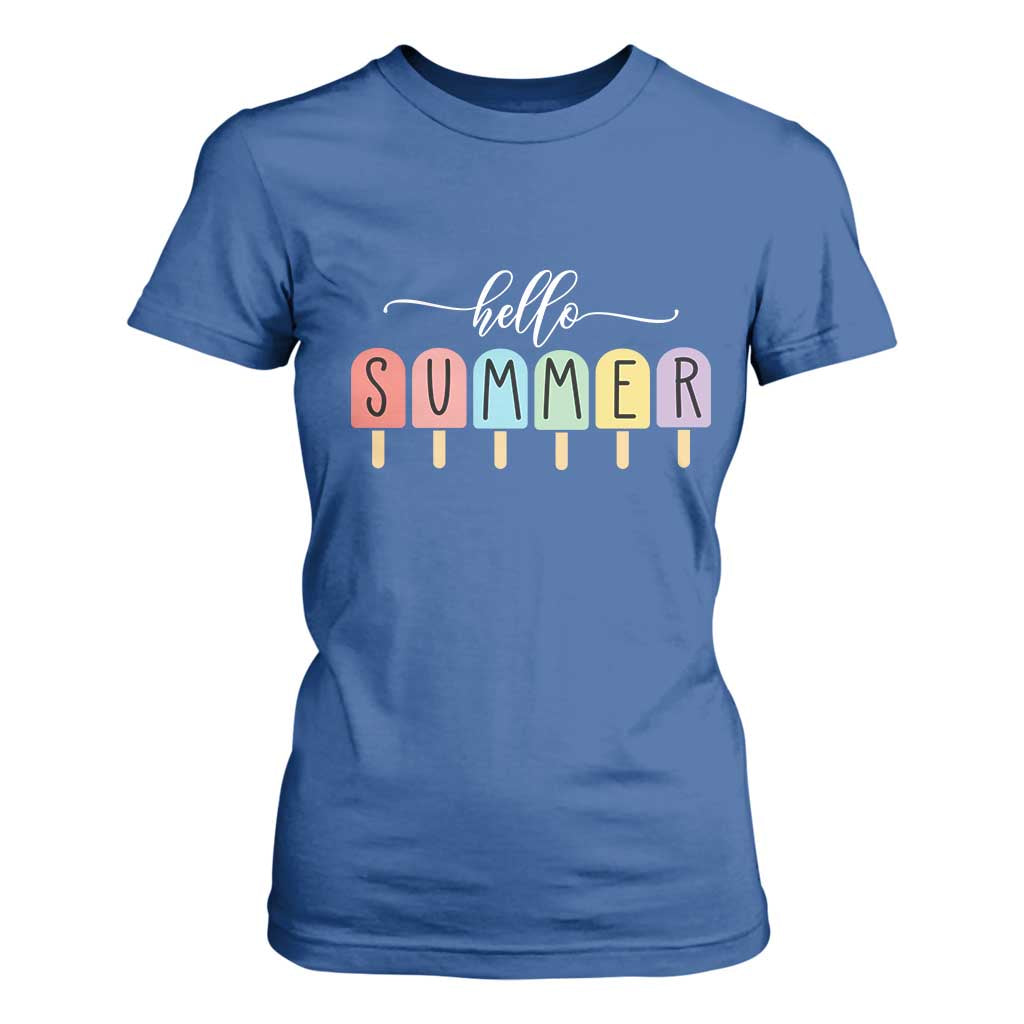 Hello Summer Vacation Ice Cream Popsicle Ice Lolly T Shirt For Women TS10 Royal Blue Print Your Wear