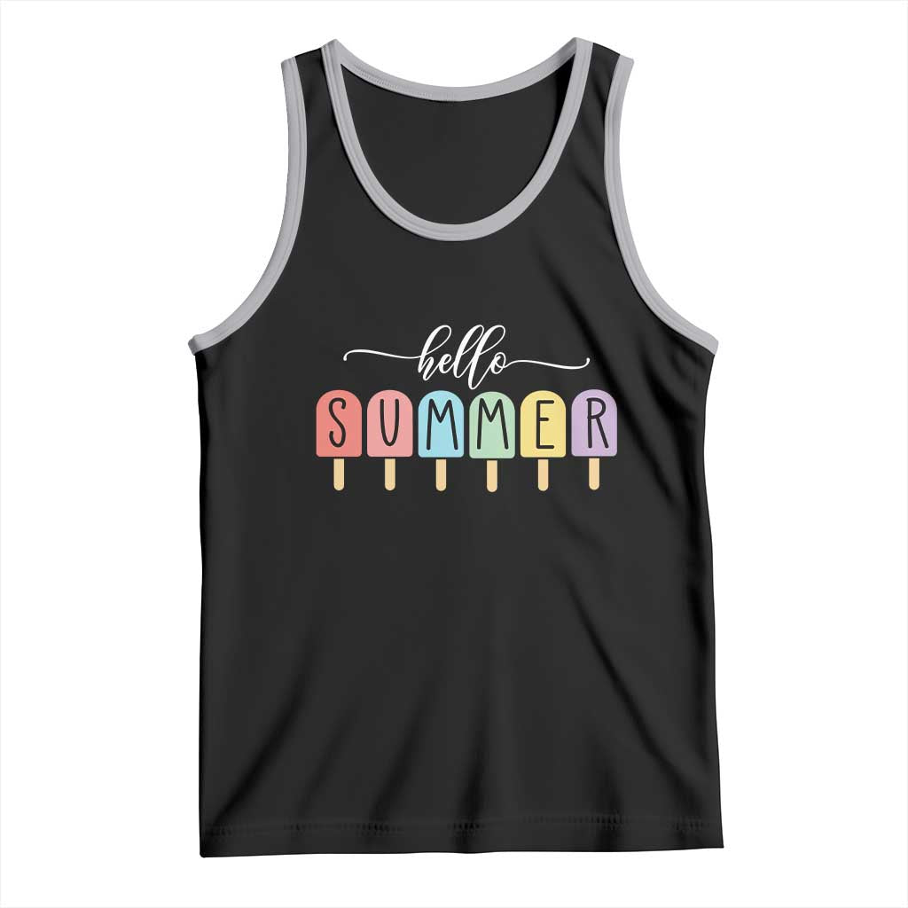 Hello Summer Vacation Ice Cream Popsicle Ice Lolly Tank Top TS10 Black Athletic Heather Print Your Wear