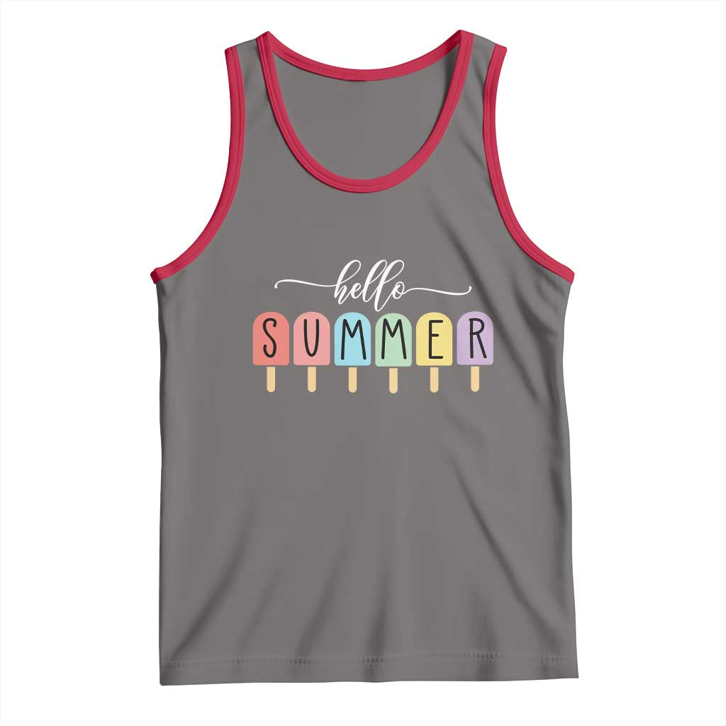 Hello Summer Vacation Ice Cream Popsicle Ice Lolly Tank Top TS10 Deep Heather Red Print Your Wear