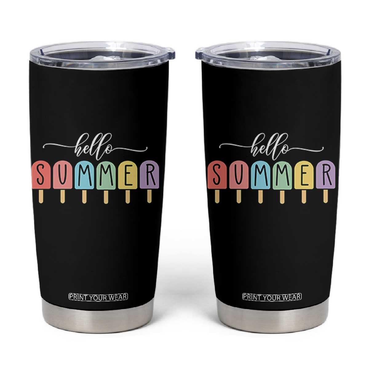 Hello Summer Vacation Ice Cream Popsicle Ice Lolly Tumbler Cup TS10 Black Print Your Wear