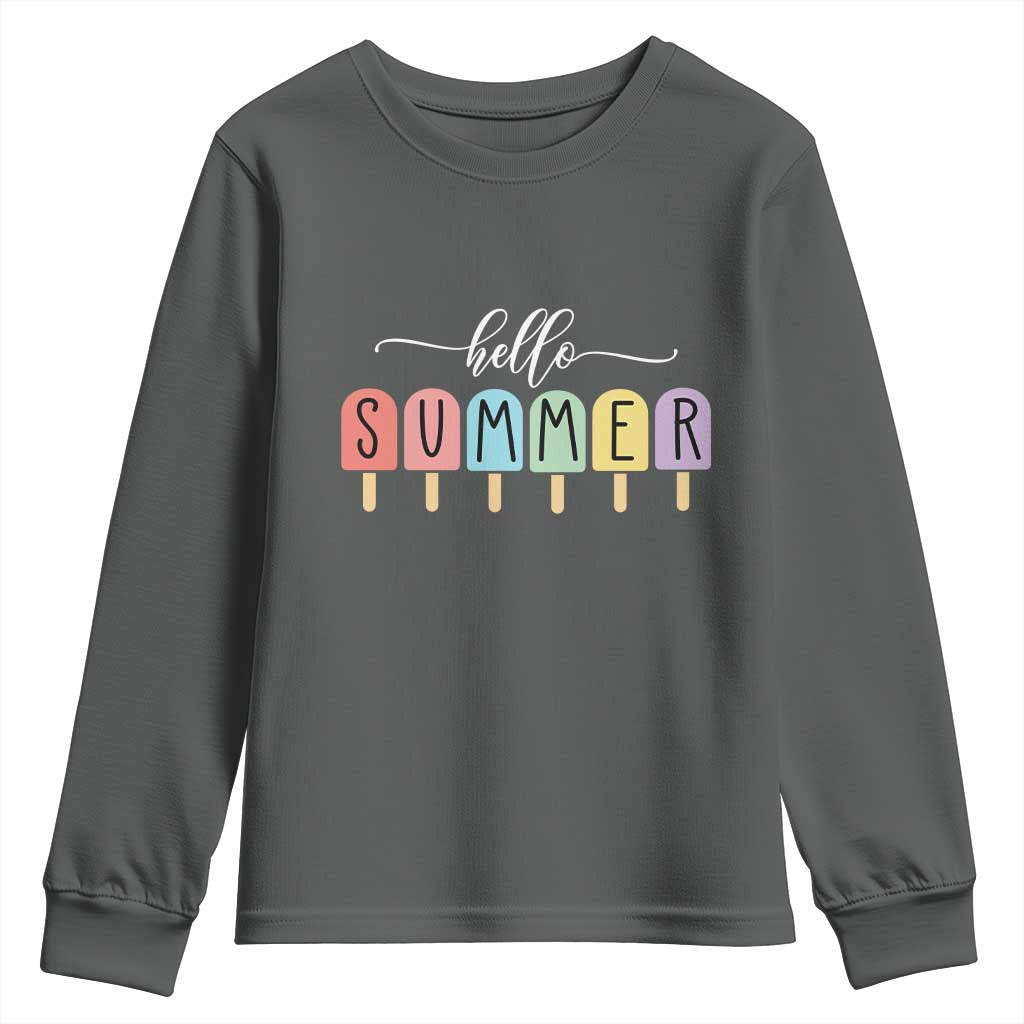 Hello Summer Vacation Ice Cream Popsicle Ice Lolly Youth Sweatshirt TS10 Dark Heather Print Your Wear