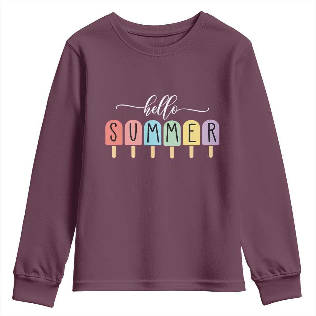 Hello Summer Vacation Ice Cream Popsicle Ice Lolly Youth Sweatshirt TS10 Maroon Print Your Wear