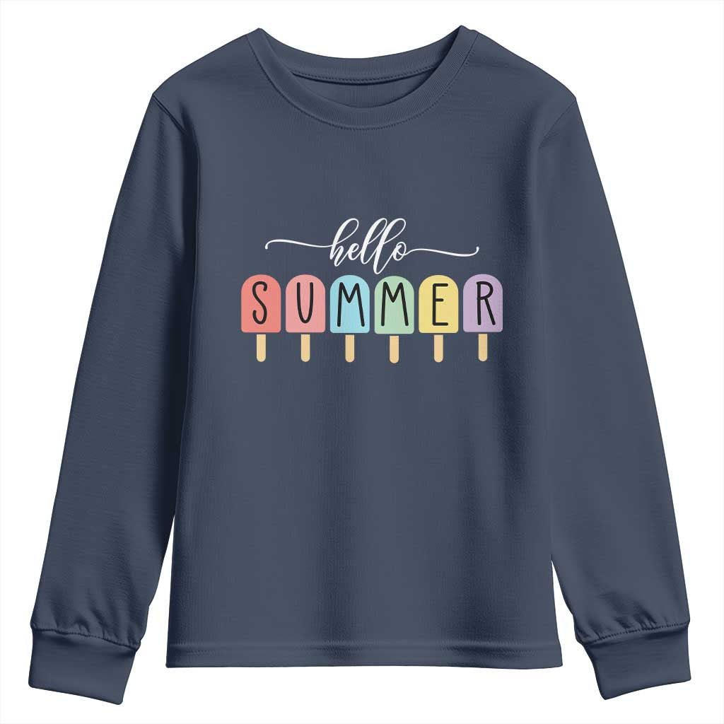 Hello Summer Vacation Ice Cream Popsicle Ice Lolly Youth Sweatshirt TS10 Navy Print Your Wear
