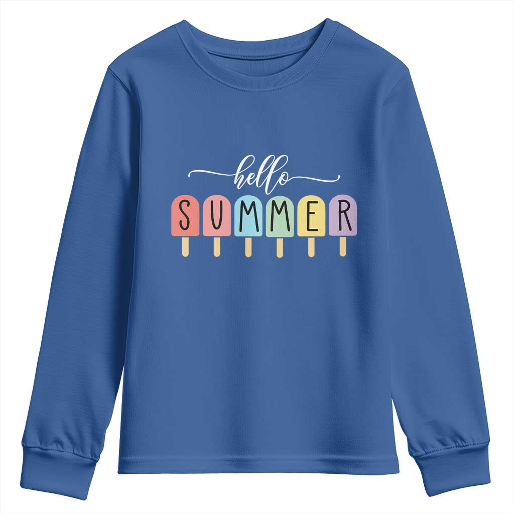 Hello Summer Vacation Ice Cream Popsicle Ice Lolly Youth Sweatshirt TS10 Royal Blue Print Your Wear