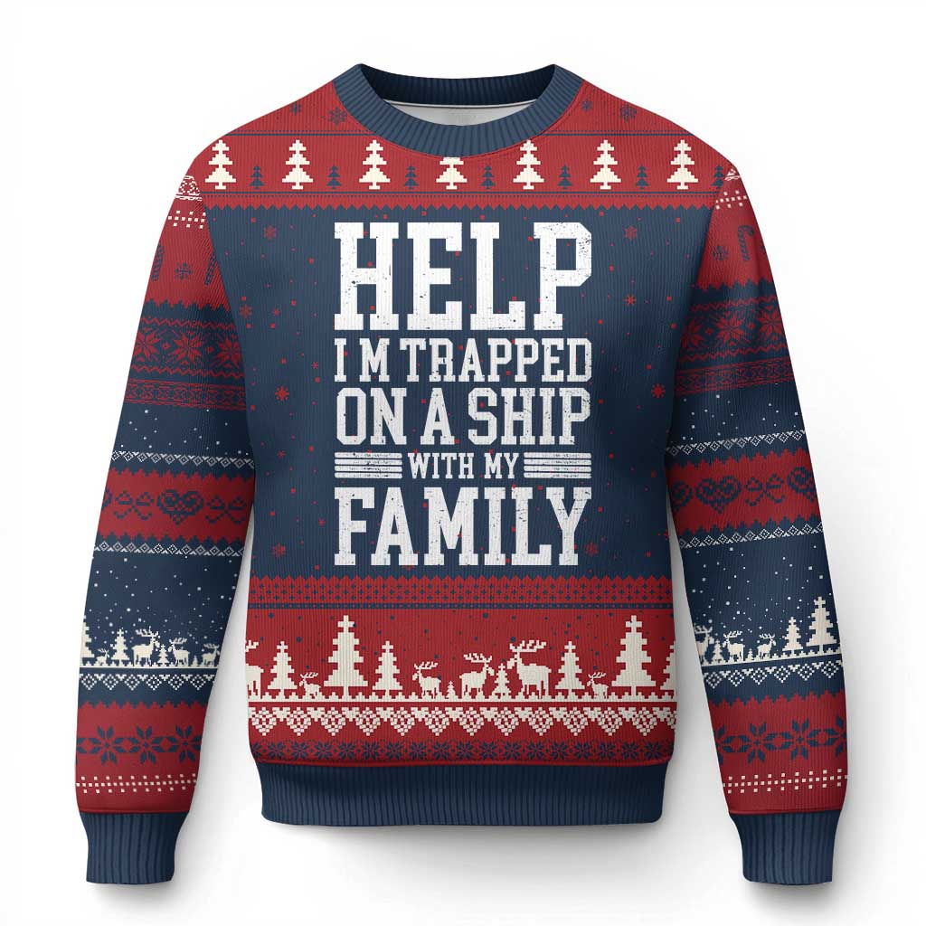 Funny Family Cruise Ugly Christmas Sweater Vacation Trip Matching Cruise Ship TS10 Navy Red Print Your Wear