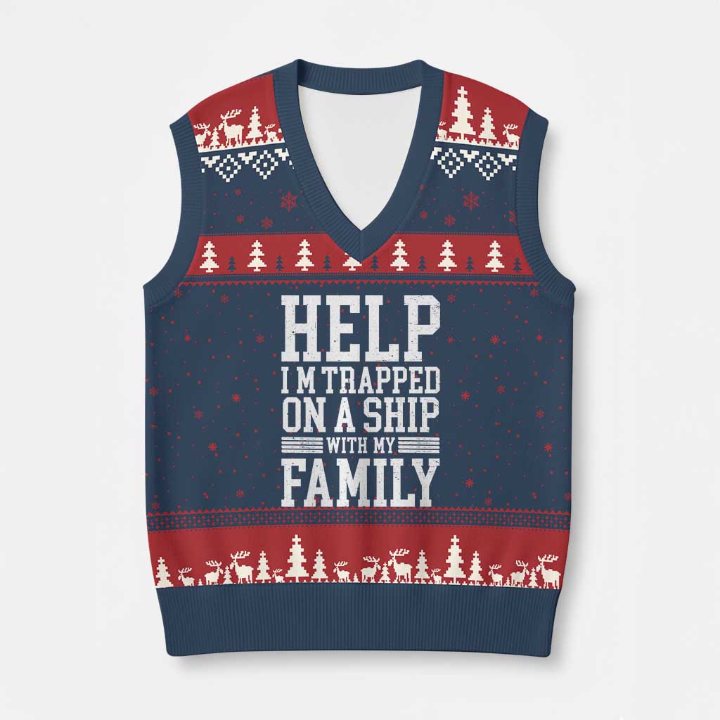 Funny Family Cruise V-Neck Knit Sweater Vest Vacation Trip Matching Cruise Ship TS10 Navy Red Print Your Wear