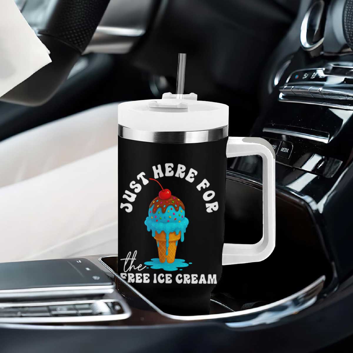 I'm Just Here For The Free Ice Cream Tumbler With Handle Funny Cruise Summer Vacation TS10 Print Your Wear
