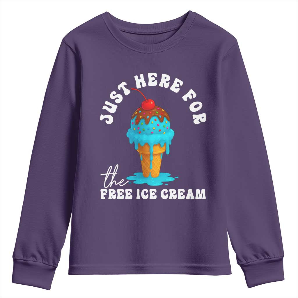 I'm Just Here For The Free Ice Cream Youth Sweatshirt Funny Cruise Summer Vacation TS10 Purple Print Your Wear