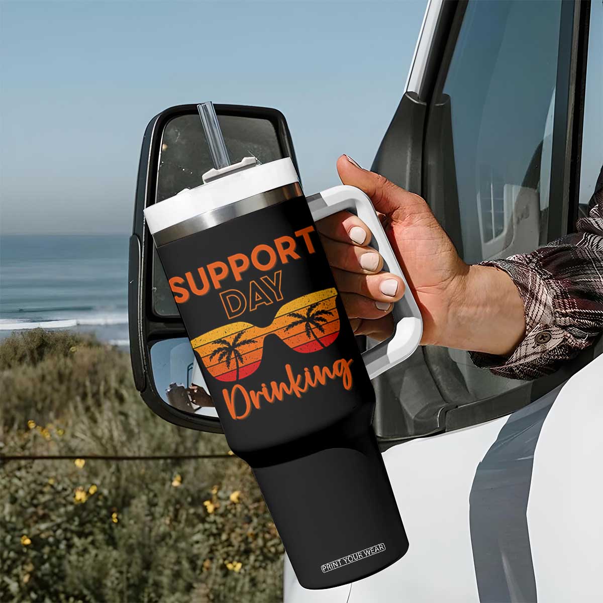 Funny Drinking Tumbler With Handle Support Day Drinking Summer Beach Vacation TS10 Print Your Wear