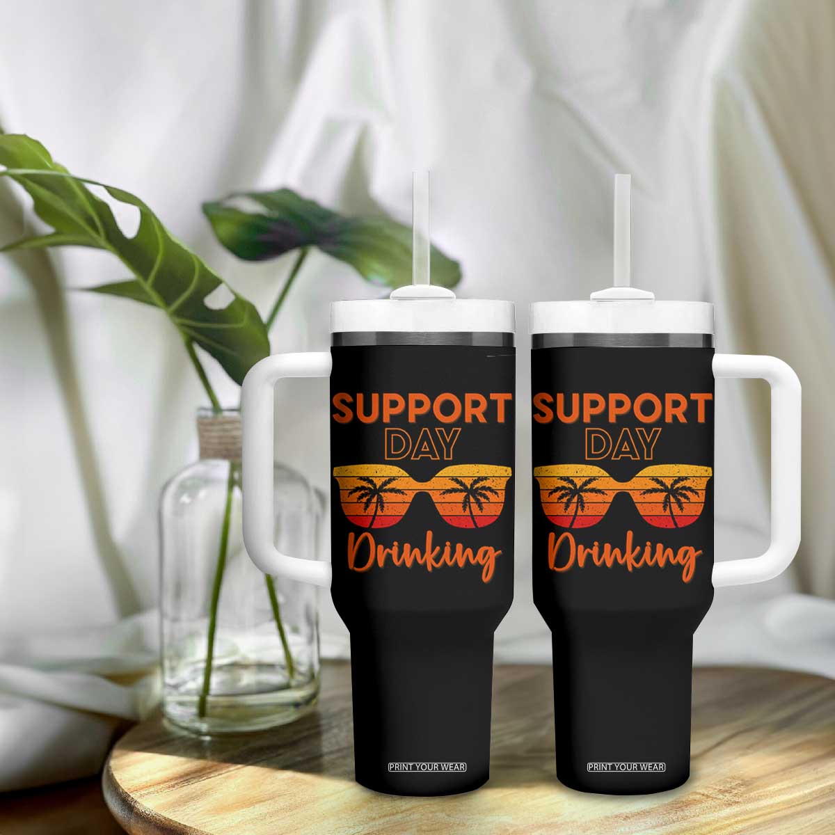 Funny Drinking Tumbler With Handle Support Day Drinking Summer Beach Vacation TS10 Print Your Wear