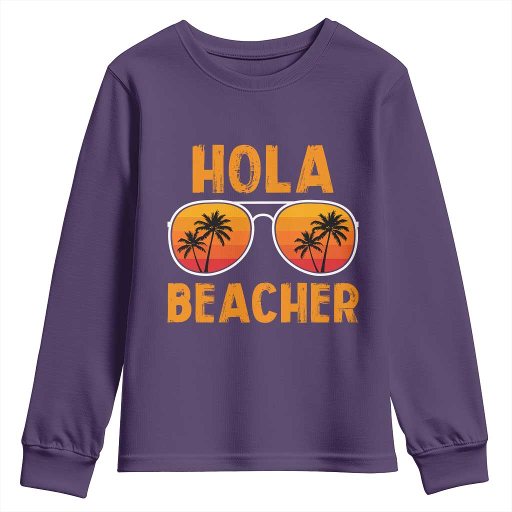 Hola Beaches Youth Sweatshirt Funny Beach Vacation Summer TS10 Purple Print Your Wear