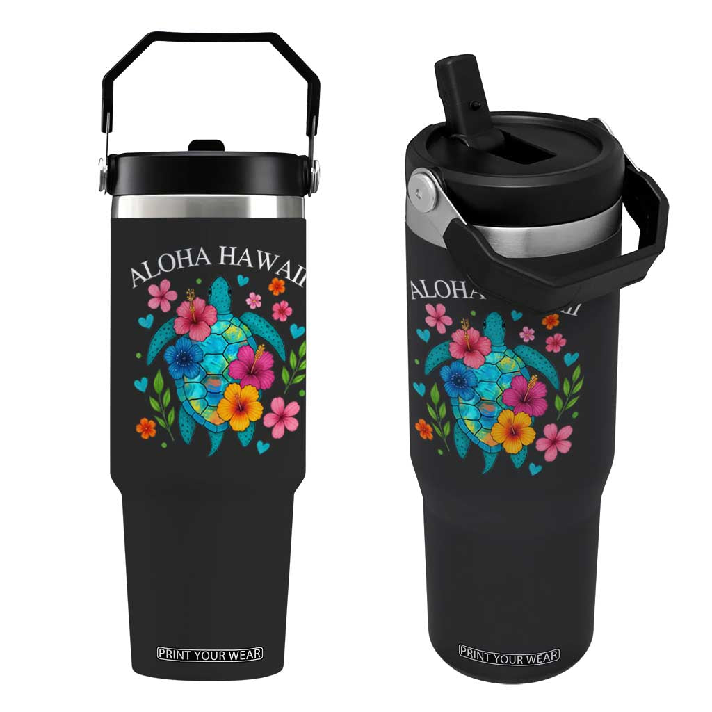 Aloha Hawaii Flip Straw Tumbler Sea Turtle Summer Hawaiian Island TS10 One Size: 30 oz Black Print Your Wear
