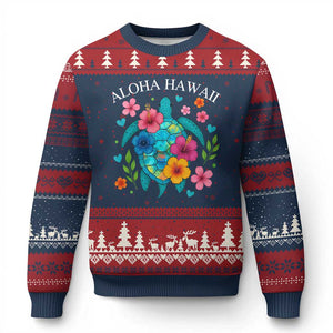 Aloha Hawaii Ugly Christmas Sweater Sea Turtle Summer Hawaiian Island TS10 Navy Red Print Your Wear