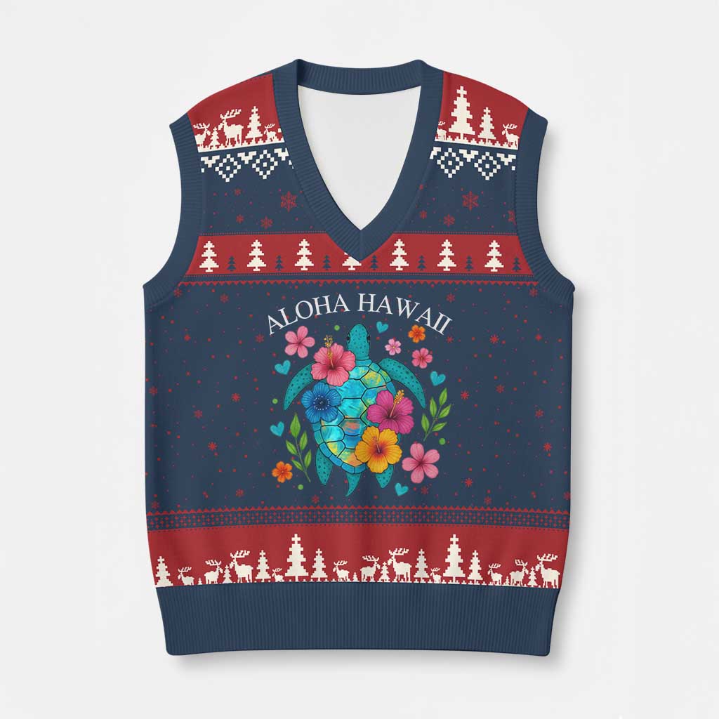Aloha Hawaii V-Neck Knit Sweater Vest Sea Turtle Summer Hawaiian Island TS10 Navy Red Print Your Wear