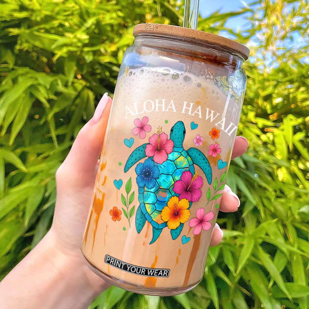 Aloha Hawaii Glass Can Sea Turtle Summer Hawaiian Island TS10 Black Print Your Wear
