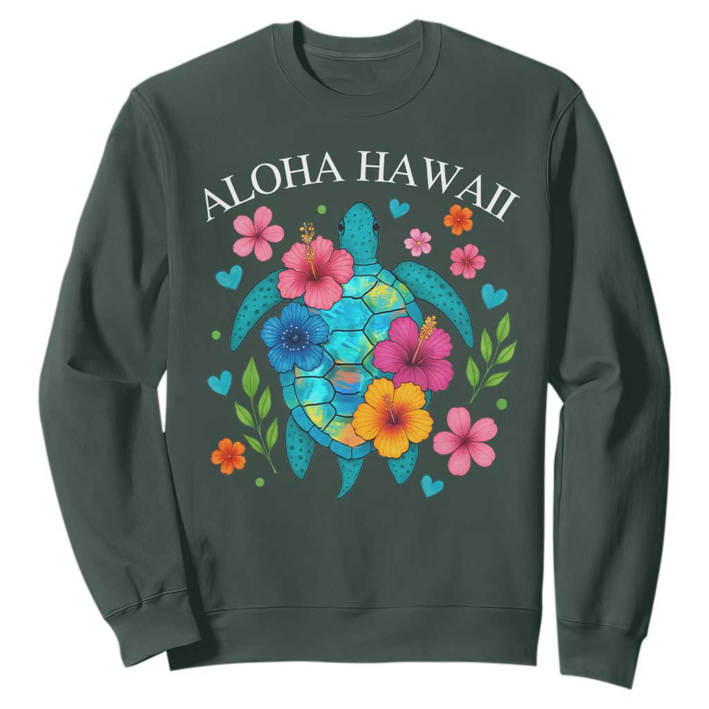 Aloha Hawaii Sweatshirt Sea Turtle Summer Hawaiian Island TS10 Dark Forest Green Print Your Wear