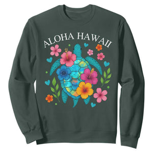 Aloha Hawaii Sweatshirt Sea Turtle Summer Hawaiian Island TS10 Dark Forest Green Print Your Wear