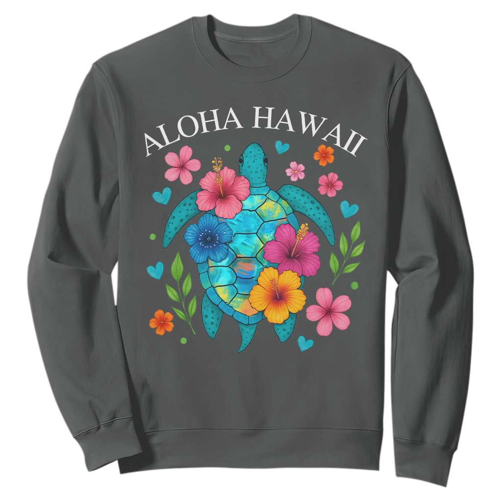Aloha Hawaii Sweatshirt Sea Turtle Summer Hawaiian Island TS10 Dark Heather Print Your Wear