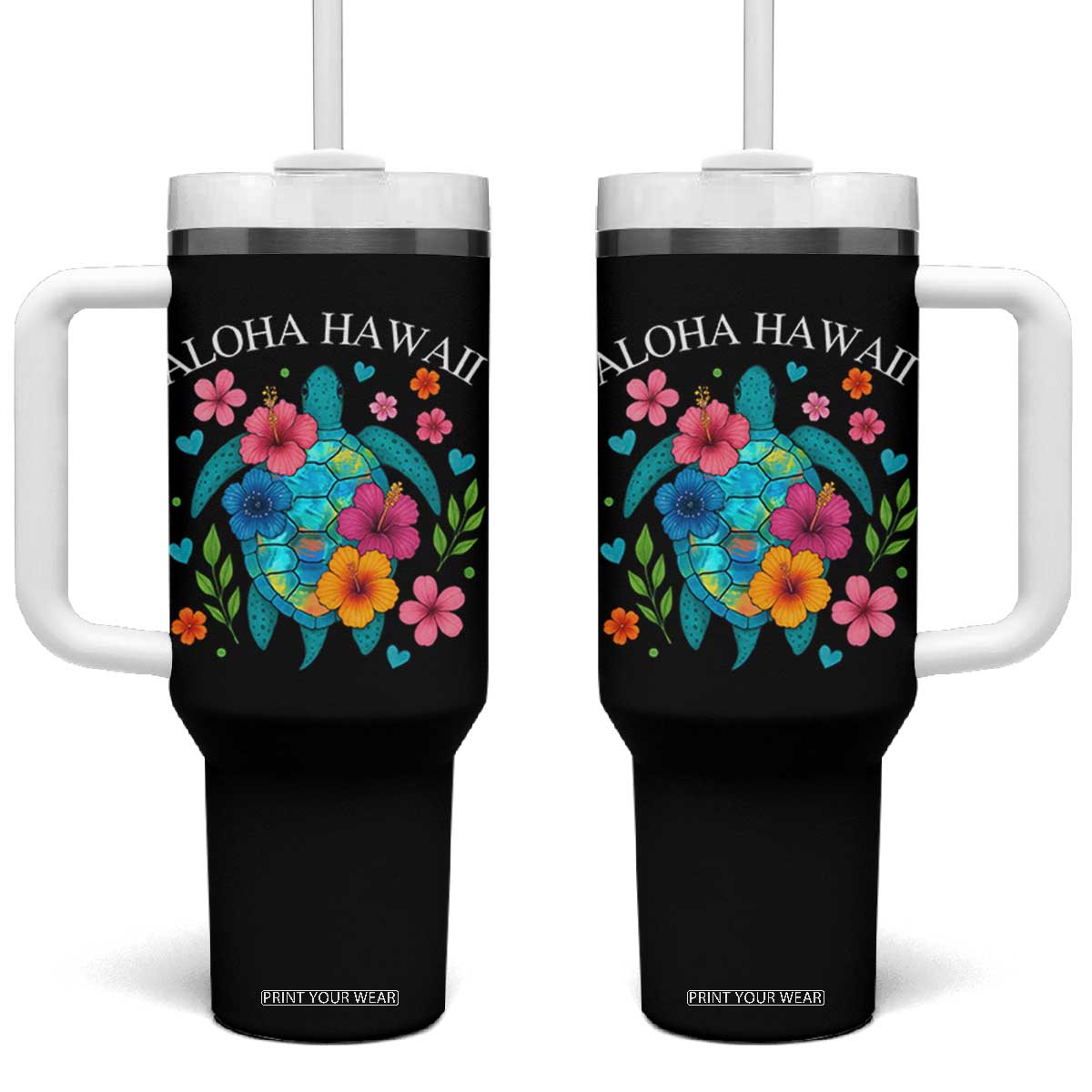 Aloha Hawaii Tumbler With Handle Sea Turtle Summer Hawaiian Island TS10 One Size: 40 oz Black Print Your Wear