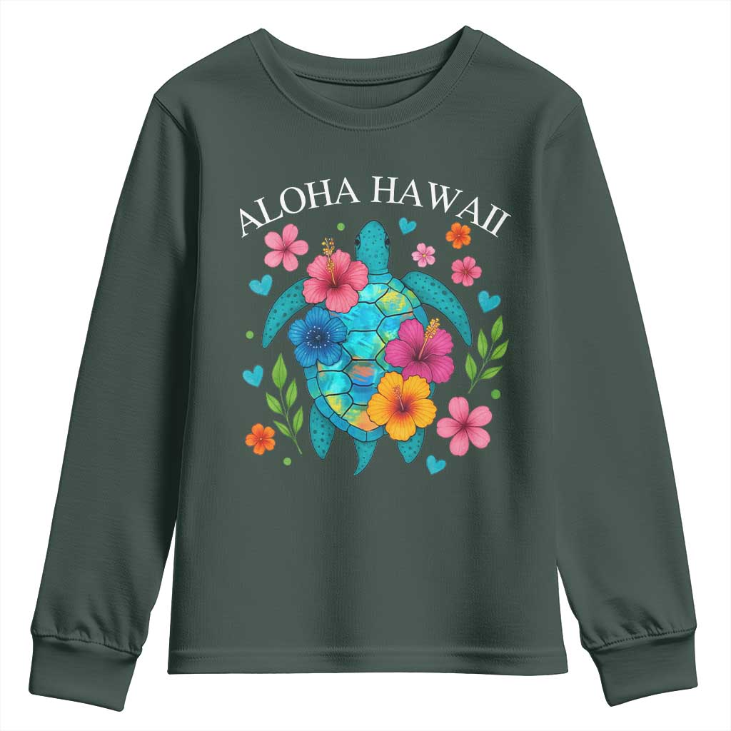 Aloha Hawaii Youth Sweatshirt Sea Turtle Summer Hawaiian Island TS10 Dark Forest Green Print Your Wear