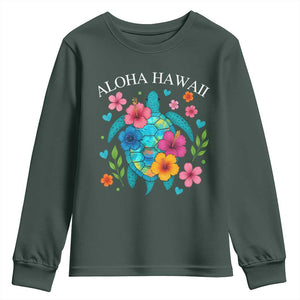 Aloha Hawaii Youth Sweatshirt Sea Turtle Summer Hawaiian Island TS10 Dark Forest Green Print Your Wear