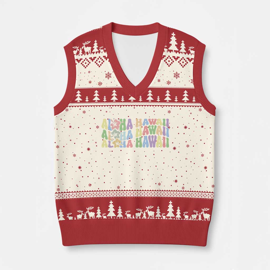 Aloha Hawaii V-Neck Knit Sweater Vest Flower Summer Hawaiian Island TS10 Beige Red Print Your Wear