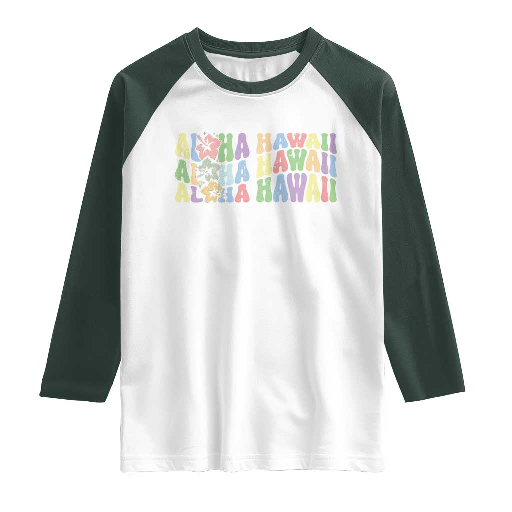 Aloha Hawaii Raglan Shirt Flower Summer Hawaiian Island TS10 White Dark Forest Green Print Your Wear