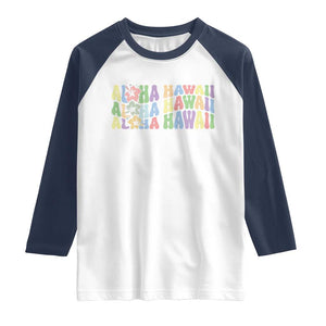 Aloha Hawaii Raglan Shirt Flower Summer Hawaiian Island TS10 White Navy Print Your Wear