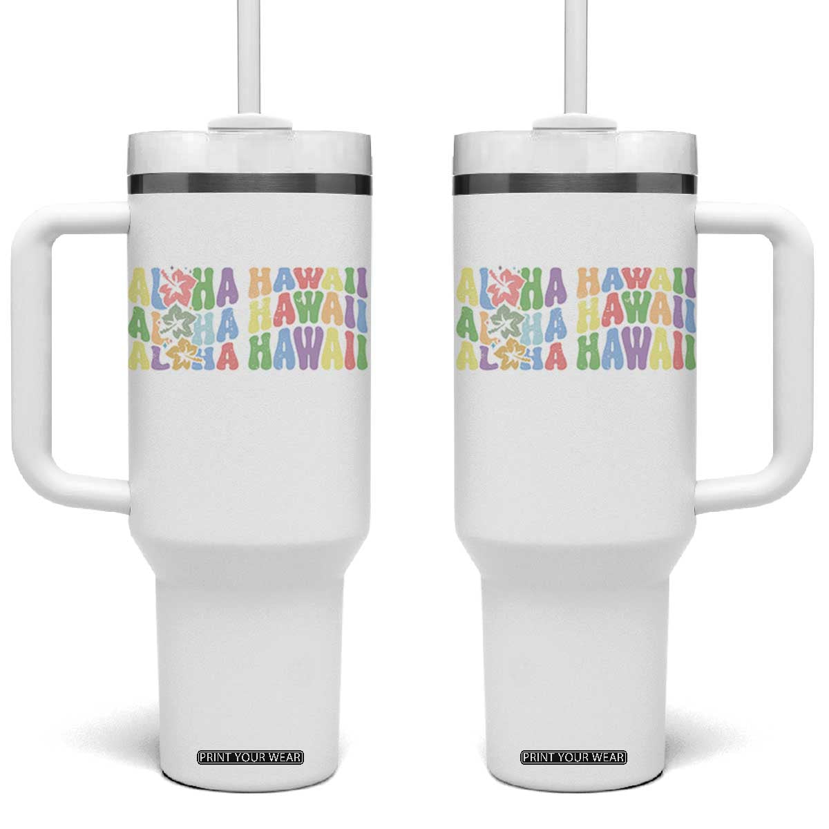Aloha Hawaii Tumbler With Handle Flower Summer Hawaiian Island TS10 One Size: 40 oz White Print Your Wear