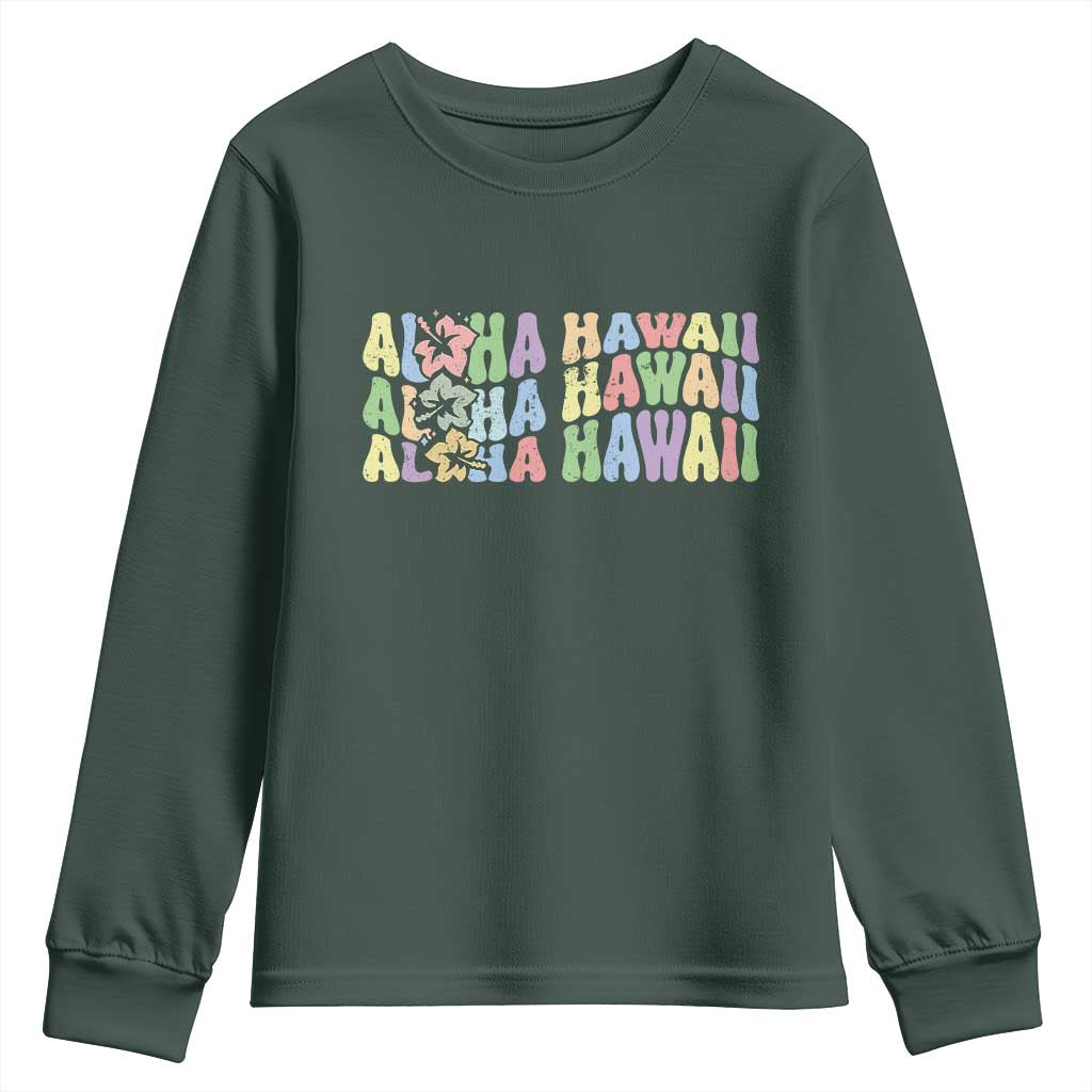 Aloha Hawaii Youth Sweatshirt Flower Summer Hawaiian Island TS10 Dark Forest Green Print Your Wear
