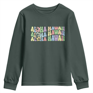 Aloha Hawaii Youth Sweatshirt Flower Summer Hawaiian Island TS10 Dark Forest Green Print Your Wear