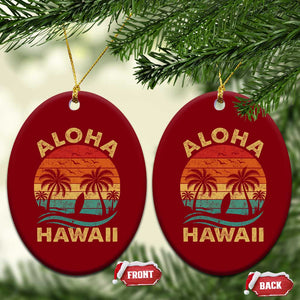 Aloha Hawaii Ceramic Ornament Retro Hawaiian Island Palm Beach Surfboard Surf TS10 Print Your Wear