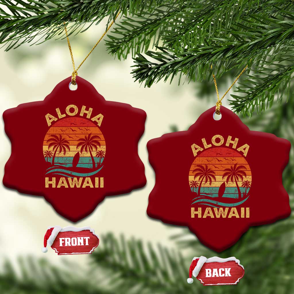 Aloha Hawaii Ceramic Ornament Retro Hawaiian Island Palm Beach Surfboard Surf TS10 Print Your Wear
