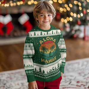 Aloha Hawaii Ugly Christmas Sweater Retro Hawaiian Island Palm Beach Surfboard Surf TS10 Forest Green Beige Print Your Wear
