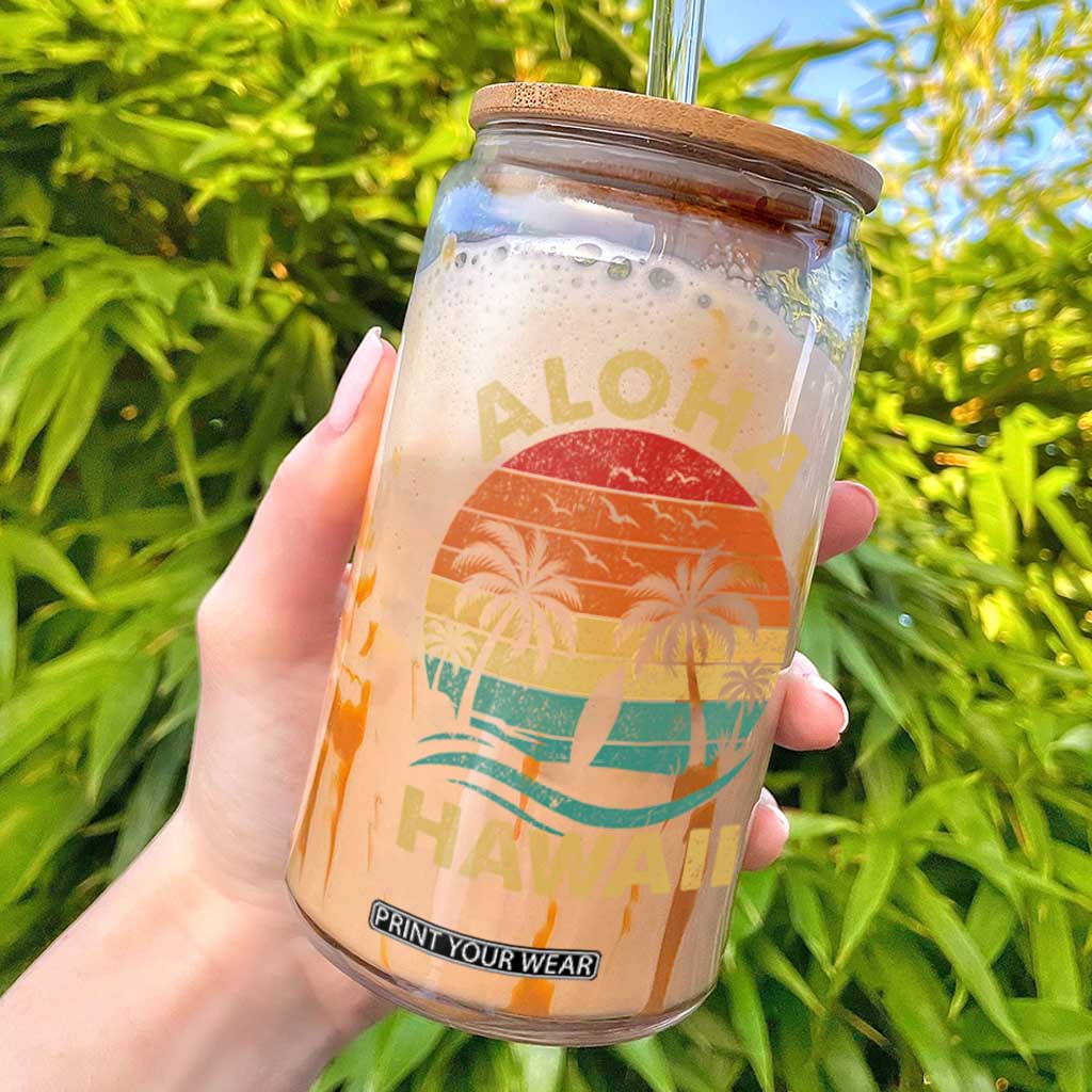Aloha Hawaii Glass Can Retro Hawaiian Island Palm Beach Surfboard Surf TS10 Black Print Your Wear