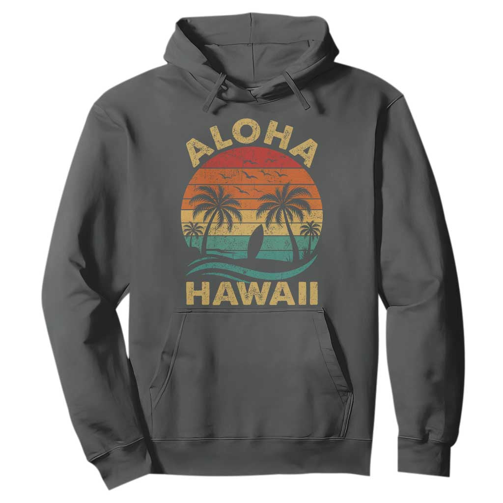 Aloha Hawaii Hoodie Retro Hawaiian Island Palm Beach Surfboard Surf TS10 Dark Heather Print Your Wear