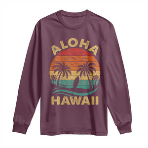 Aloha Hawaii Long Sleeve Shirt Retro Hawaiian Island Palm Beach Surfboard Surf TS10 Maroon Print Your Wear