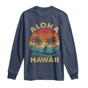 Aloha Hawaii Long Sleeve Shirt Retro Hawaiian Island Palm Beach Surfboard Surf TS10 Navy Print Your Wear