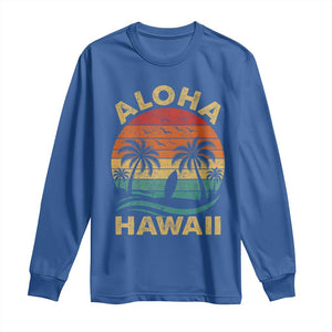 Aloha Hawaii Long Sleeve Shirt Retro Hawaiian Island Palm Beach Surfboard Surf TS10 Royal Blue Print Your Wear