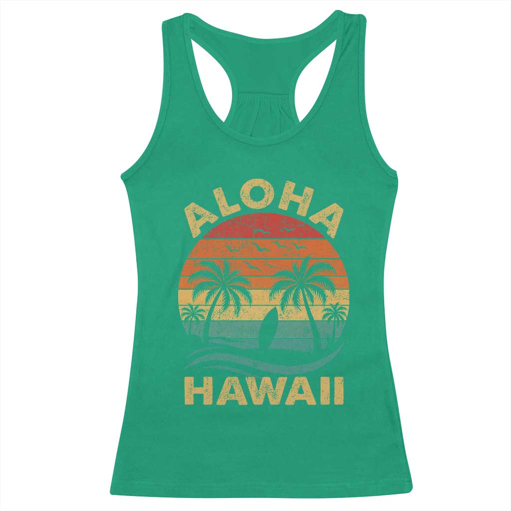 Aloha Hawaii Racerback Tank Top Retro Hawaiian Island Palm Beach Surfboard Surf TS10 Irish Green Print Your Wear