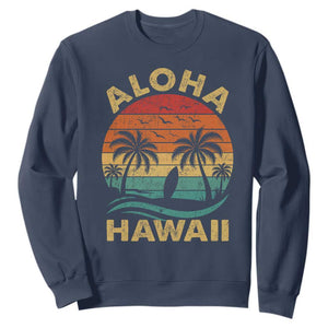 Aloha Hawaii Sweatshirt Retro Hawaiian Island Palm Beach Surfboard Surf TS10 Navy Print Your Wear