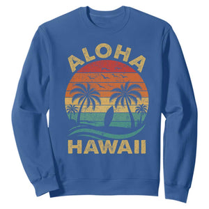 Aloha Hawaii Sweatshirt Retro Hawaiian Island Palm Beach Surfboard Surf TS10 Royal Blue Print Your Wear