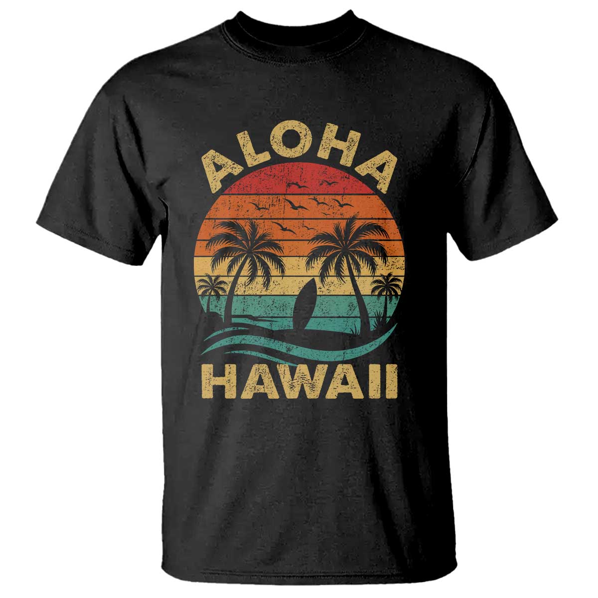 Aloha Hawaii T Shirt Retro Hawaiian Island Palm Beach Surfboard Surf TS10 Black Print Your Wear