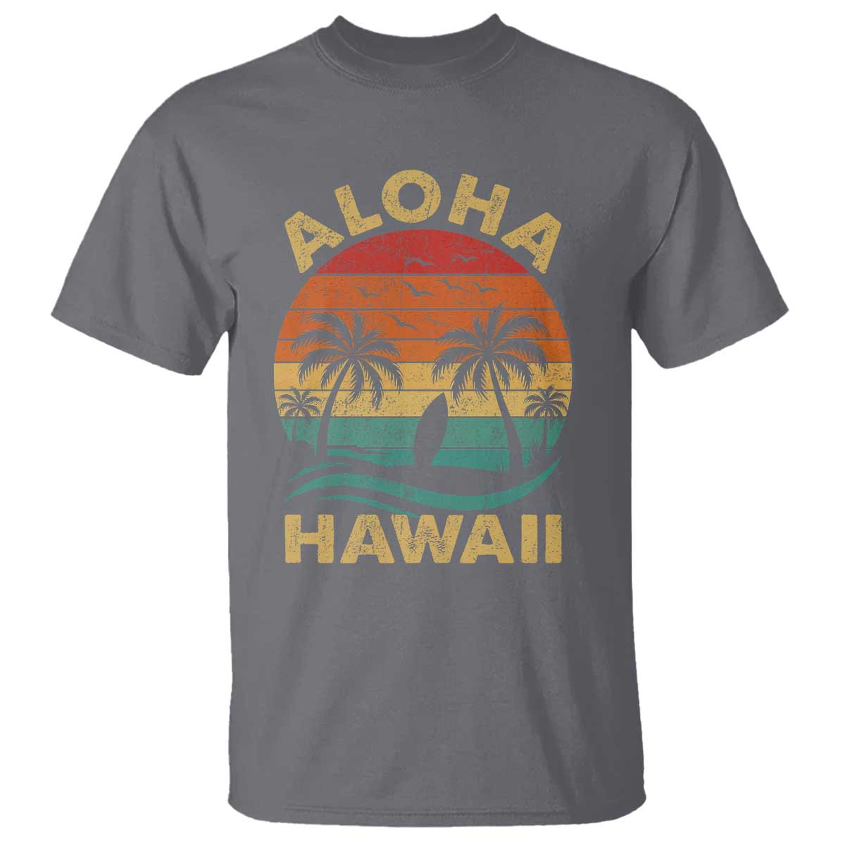 Aloha Hawaii T Shirt Retro Hawaiian Island Palm Beach Surfboard Surf TS10 Charcoal Print Your Wear