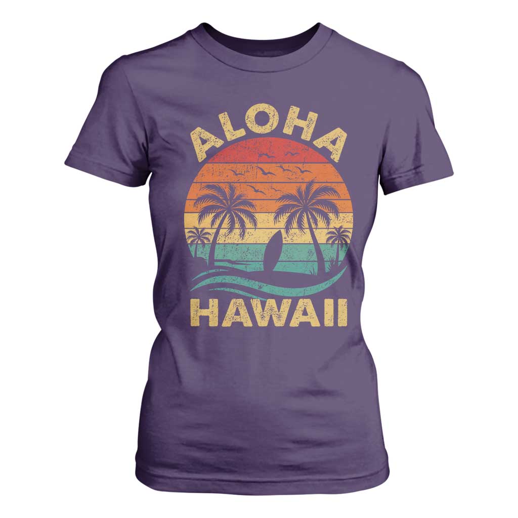 Aloha Hawaii T Shirt For Women Retro Hawaiian Island Palm Beach Surfboard Surf TS10 Purple Print Your Wear