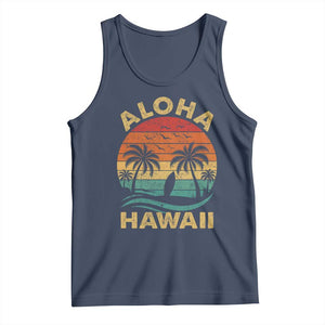 Aloha Hawaii Tank Top Retro Hawaiian Island Palm Beach Surfboard Surf TS10 Navy Print Your Wear