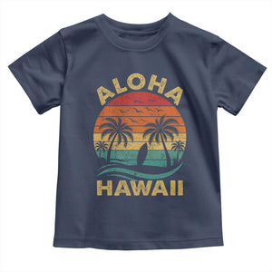 Aloha Hawaii Toddler T Shirt Retro Hawaiian Island Palm Beach Surfboard Surf TS10 Navy Print Your Wear