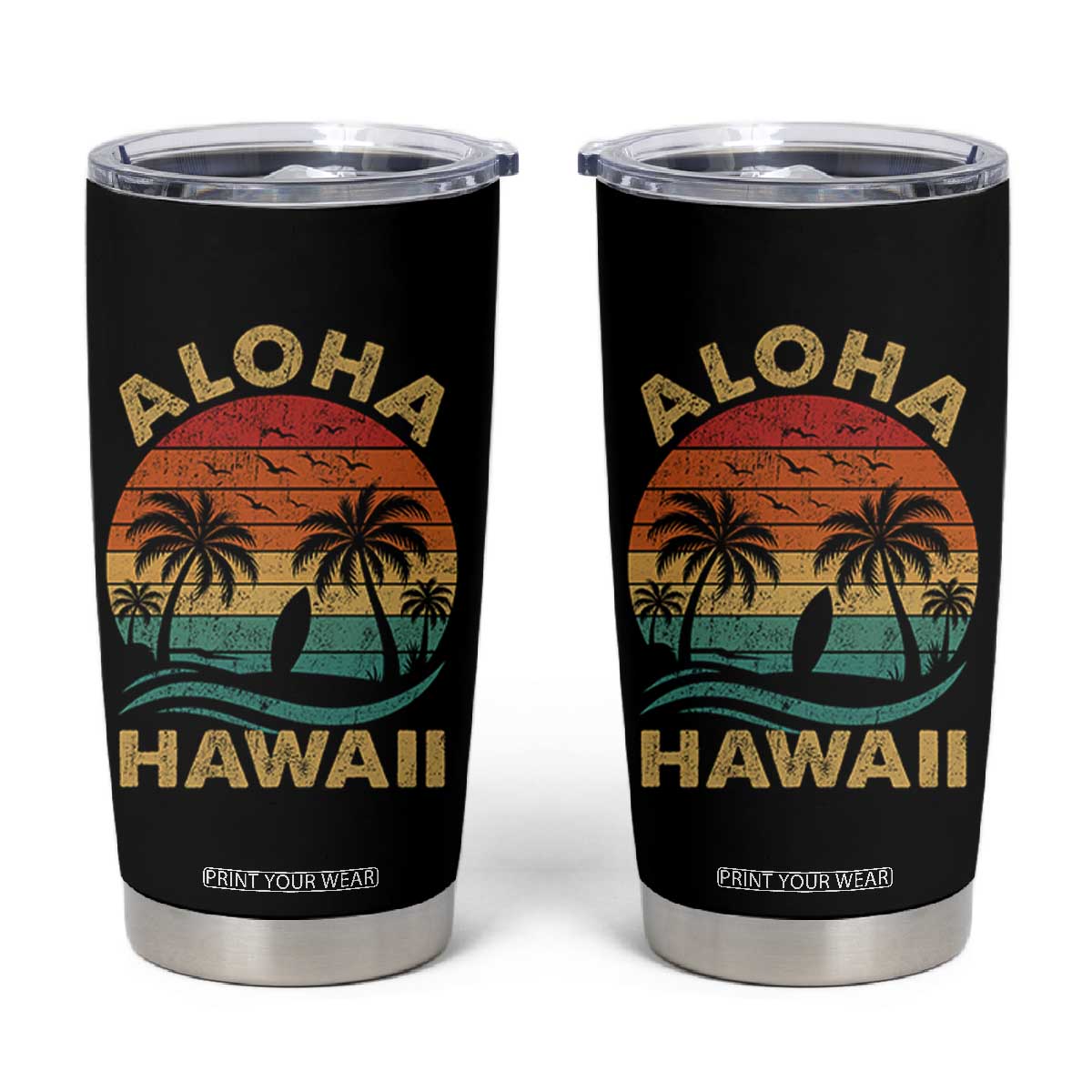 Aloha Hawaii Tumbler Cup Retro Hawaiian Island Palm Beach Surfboard Surf TS10 Black Print Your Wear
